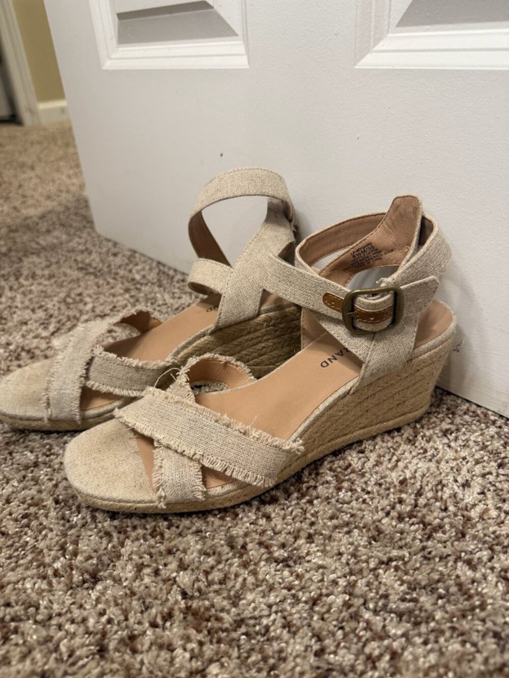 Lucky Brand Myghan Espadrille Wedge Sandals Natural Linen Size 8.5